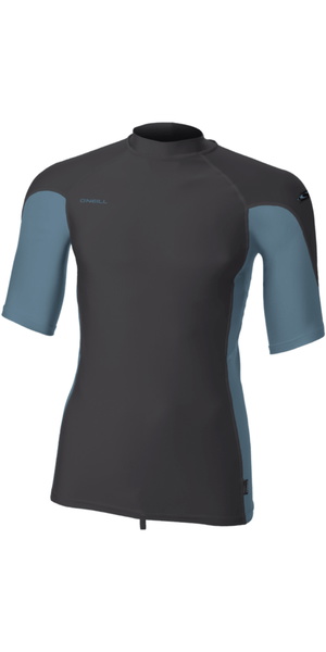 2026 O'Neill Mens Hyperfreak Skins Short Sleeve Rash Vest 5690 - Tempered Steel / Blue Fusion